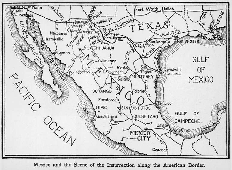 Mapa da fronteira entre México e EUA em 1911