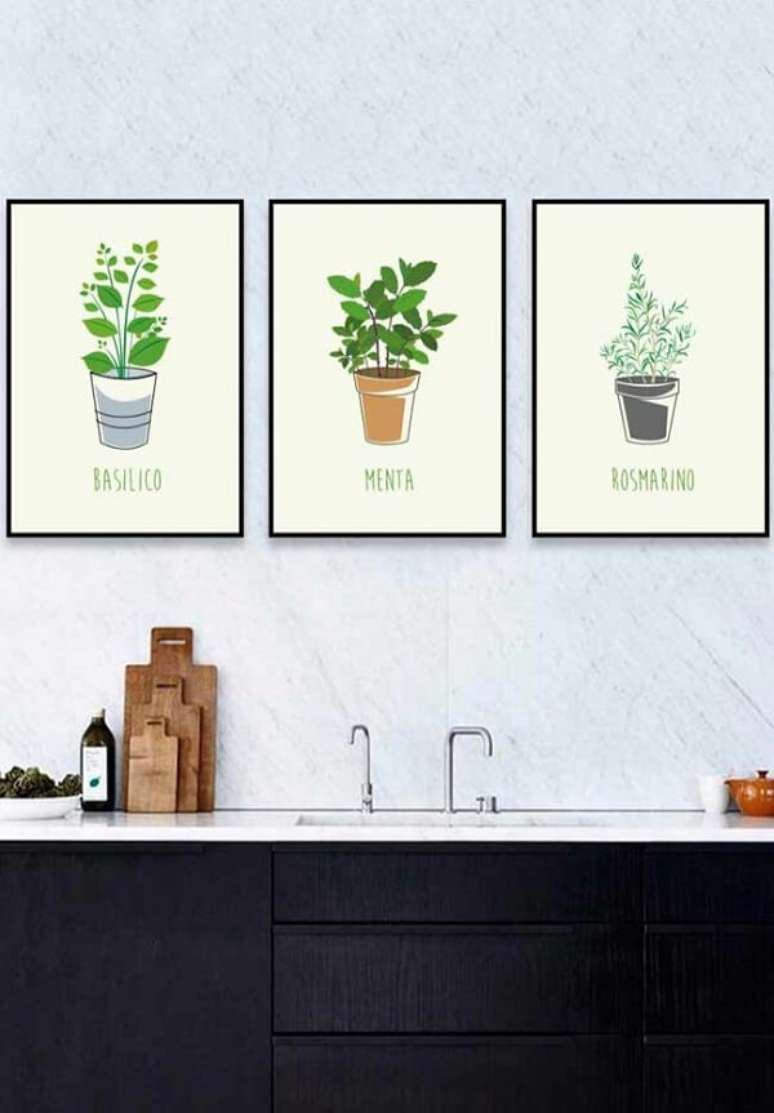 53. Ervas e temperos representados em quadros decorativos para cozinha. Fonte: Pinterest