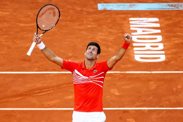 Novak Djokovic comemora vitória na final do Aberto de Madri de 2019
12/05/2020 REUTERS/Javier Barbancho