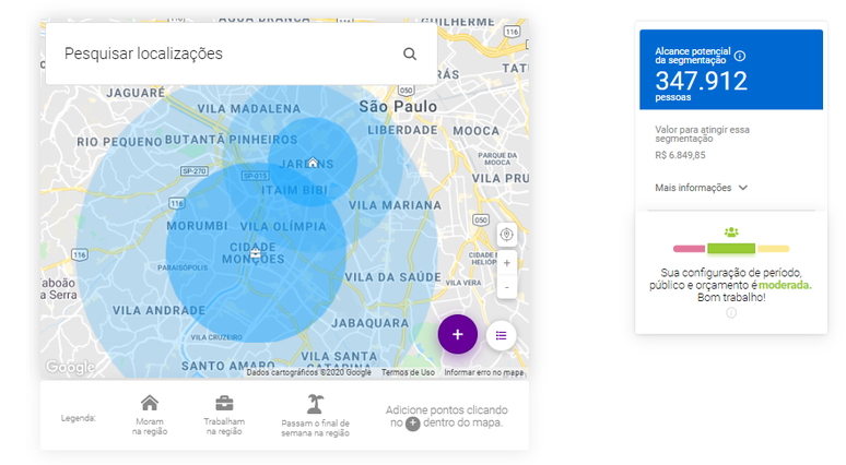 Há diversas formas de segmentar o público-alvo de uma campanha na ferramenta Self-Service da Vivo Ads; uma delas é por meio da geolocalização (foto)