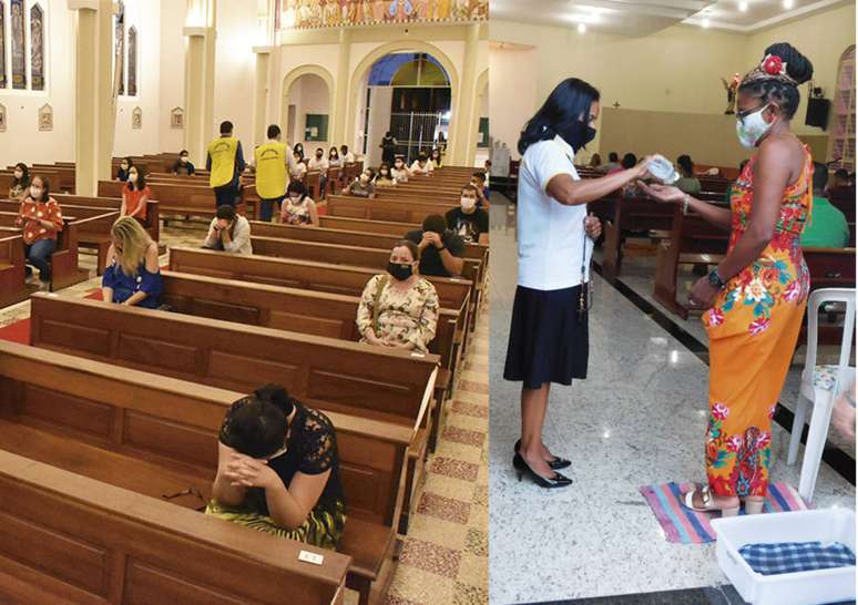 Missas voltaram a ter presença de público, mas lotação incompleta e distanciamento, em Goiânia (GO)