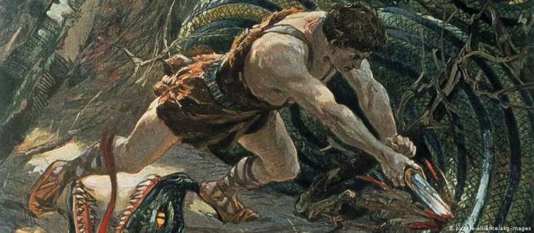 Siegfried mata o dragão às margens do Reno, em quadro de Max Koch
