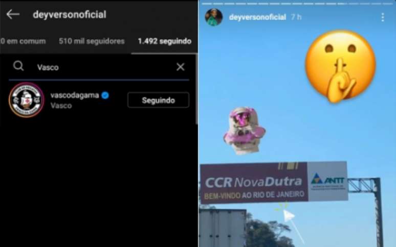 Deyverson seguiu o Vasco no Instagram e publicou uma foto na estrada para o Rio de Janeiro (Foto: Reprodução/Instagram)