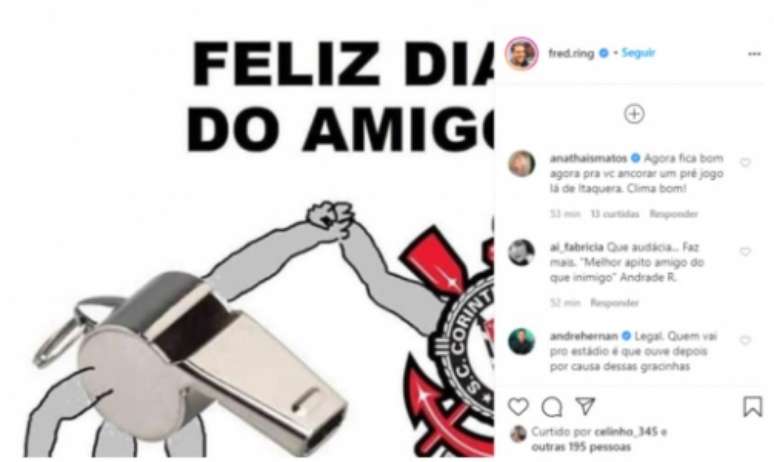 Postagem no Instagram de Fred com criticas de colegas da Globo (Foto: Reprodução - Instagram)