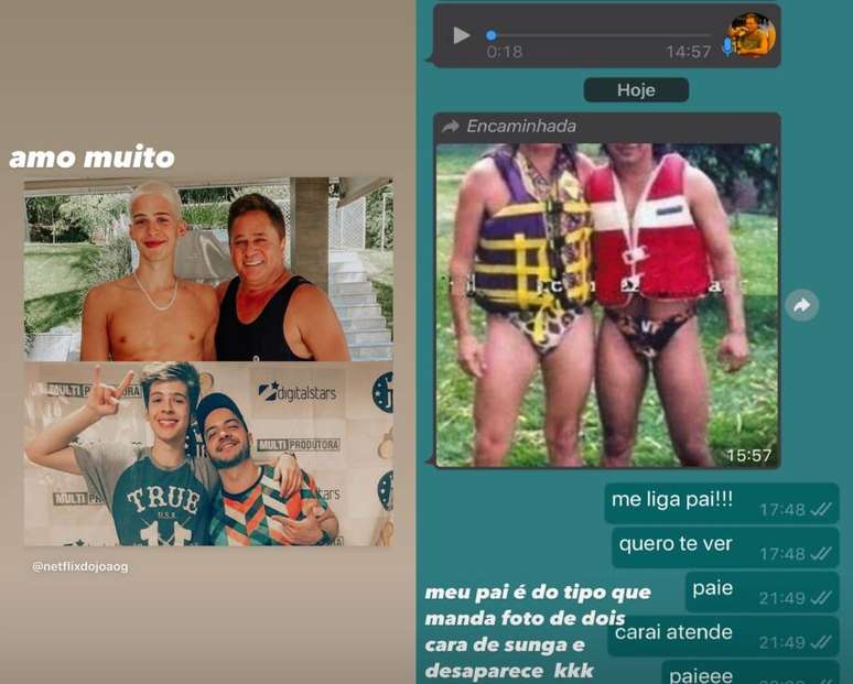 Jo&atilde;o Guilherme republicou uma montagem em que aparece com o pai e o padrasto, e tamb&eacute;m mostrou uma conversa com Leonardo