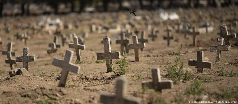 Cruzes no Cemitério do Caju, no Rio, onde algumas das vítimas da covid-19 foram enterradas