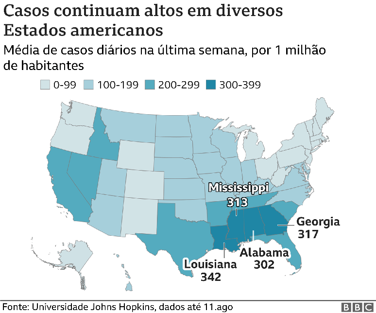 mapa de casos nos eua