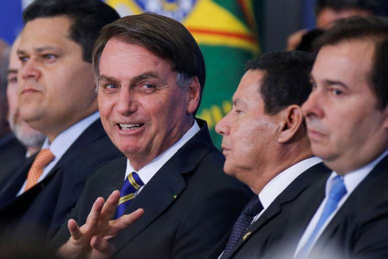 Senador Davi Alcolumbre, presidente Jair Bolsonaro, vice-presidente Hamilton Mourão e deputado Rodrigo Maia 
11/02/2020
REUTERS/Adriano Machado