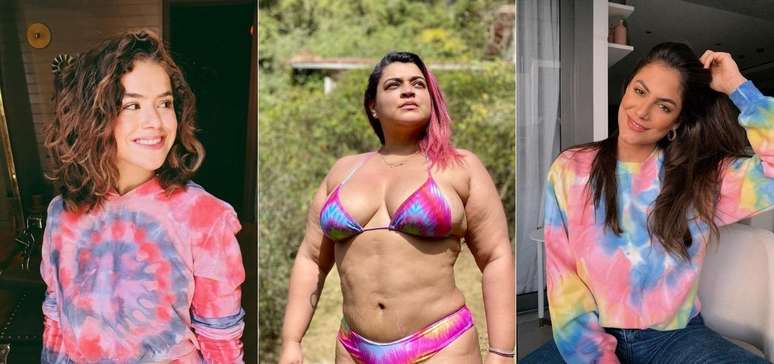 A apresentadora Maisa Silva, a cantora Preta Gil e a ex-bbb Mari Gonzalez aderiram à moda tie-dye, não importa se no biquíni ou moletom