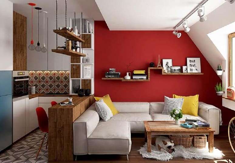 53. O sofá de canto também é uma ótima escolha para sala de apartamento pequeno decorado – Foto: Pinterest