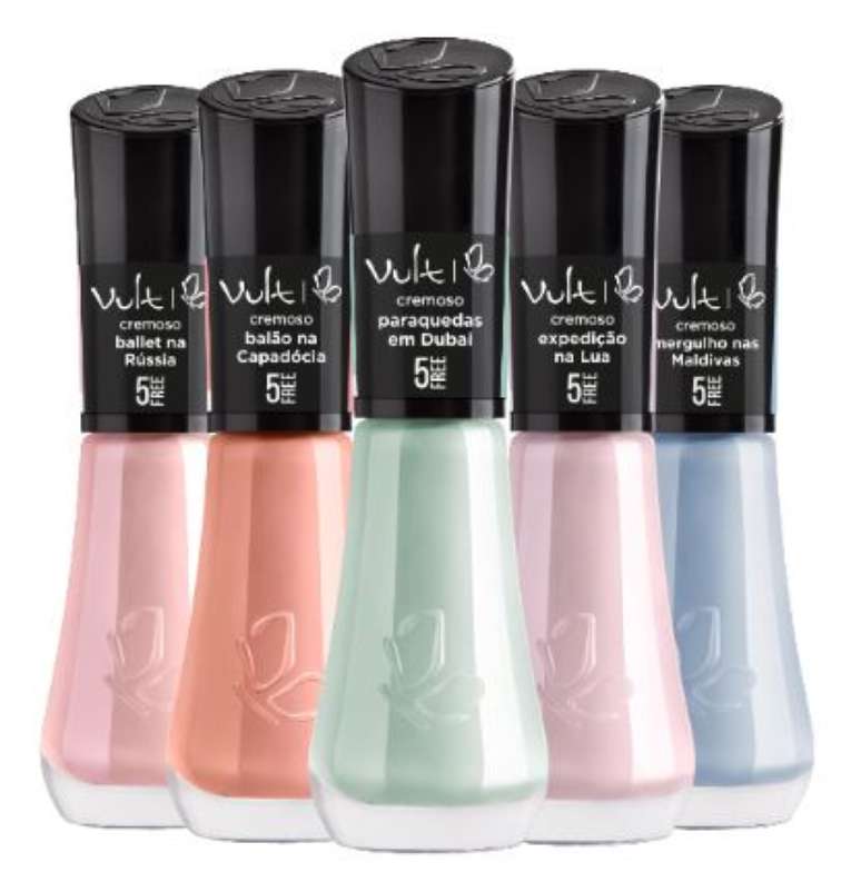 Esmaltes nos tons candy colors da Vult: cores podem ser usadas de maneira misturada para o efeito tie-dye