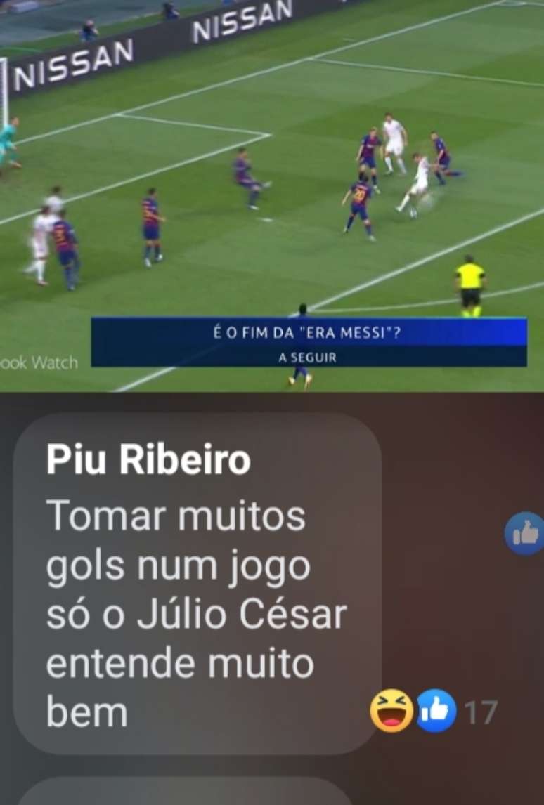 O ex-goleiro Julio Cesar, comentando vitória do Bayern por 8 a 2 sobre Barcelona, foi alvo de gozações