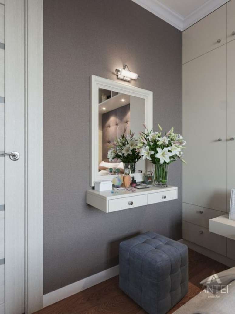 51. Penteadeira suspensa com puff moderno &ndash; Via: Pinterest