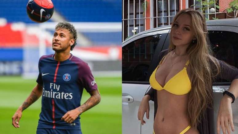 Neymar e a influencer Raphaella Bonaldi, de 18 anos (Foto: LIONEL BONAVENTURE / AFP; Reprodução/Instagram)