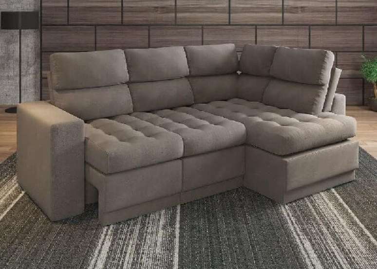 7. Modelo de sofá de canto retrátil cinza com 4 lugares. Fonte: Pinterest
