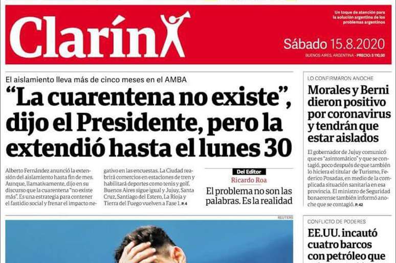 O jornal mais lido do país, Clarín, destacou as contradições do governo quanto à pandemia