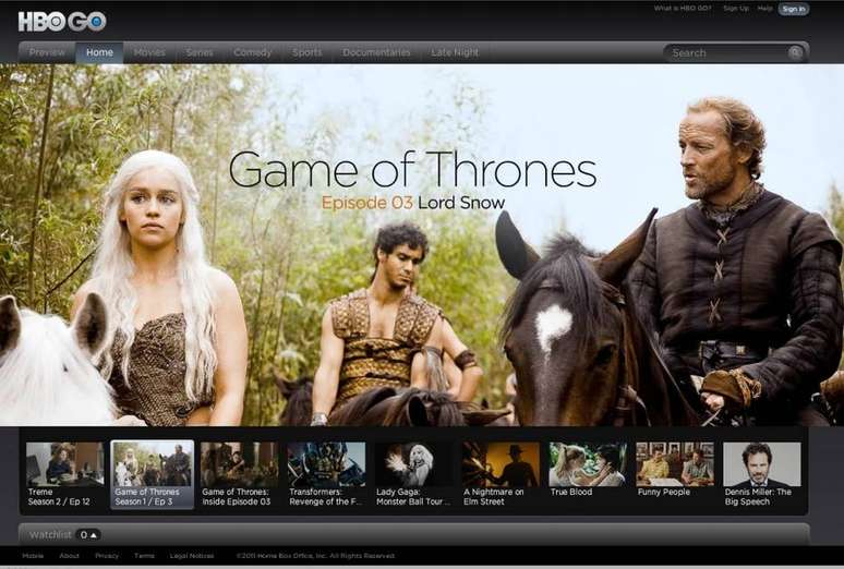 HBO GO traz as séries exclusivas do canal de TV a cabo, como Game of Thrones, Chernobyl e Westworld.