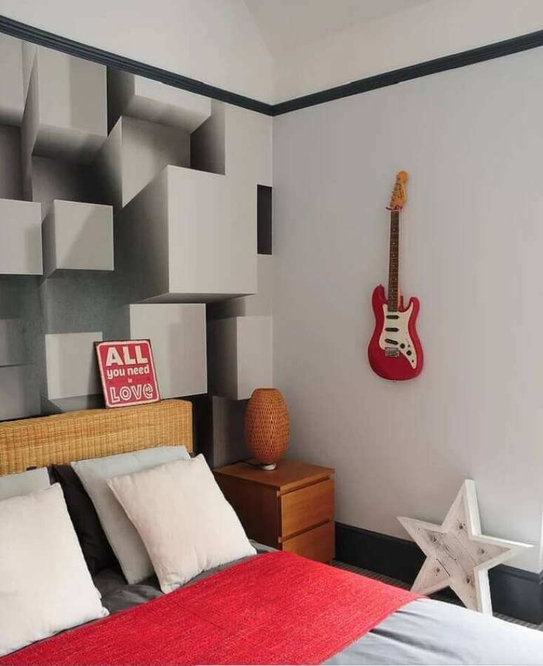 21. O papel de parede 3D para quarto é excelente para uma decoração contemporânea – Foto: Christie Spencer