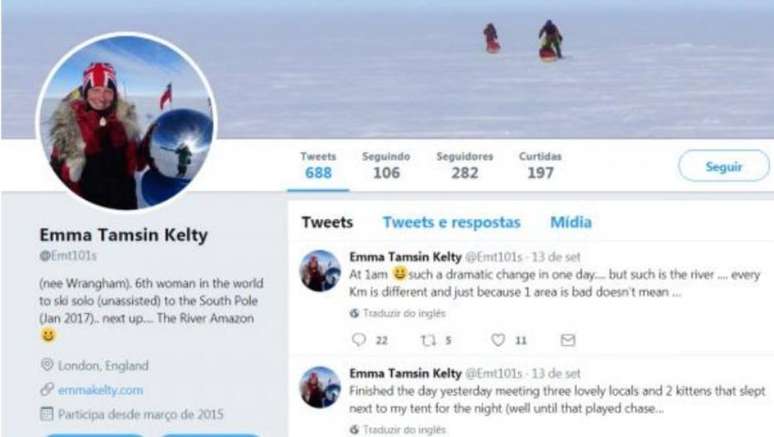 A britânica Emma Ketly fez postagens na rede social Twitter antes do desaparecimento. 