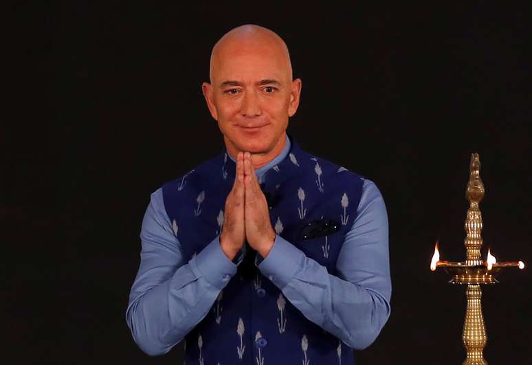 Jeff Bezos, dono da Amazon, num evento em Nova Délhi, Índia. 15/1/2020. REUTERS/Anushree Fadnavis