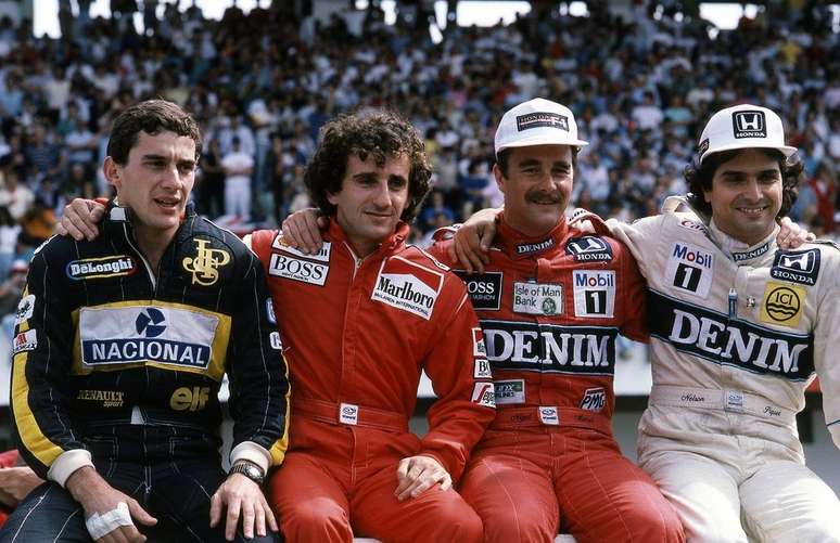 Ayrton Senna, Alain Prost, Nigel Mansell e Nelson Piquet 