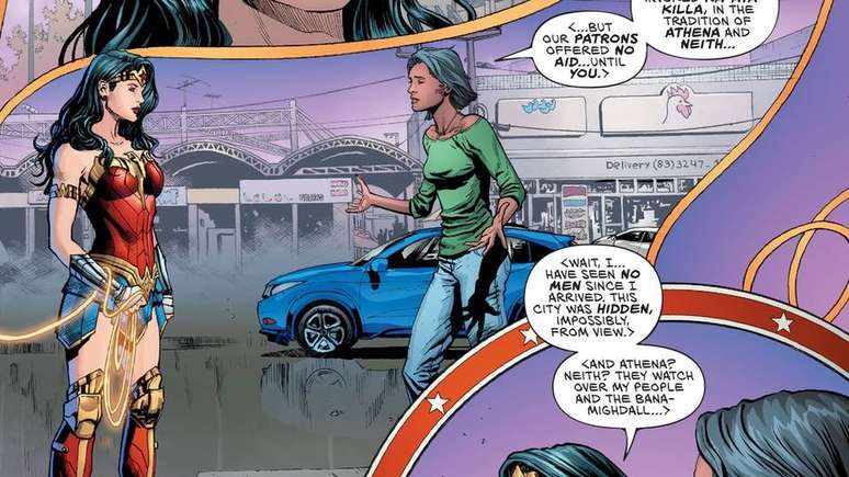 A Mulher-Maravilha em cen&aacute;rio inspirado no Mercado de Tamba&uacute;, de Jo&atilde;o Pessoa