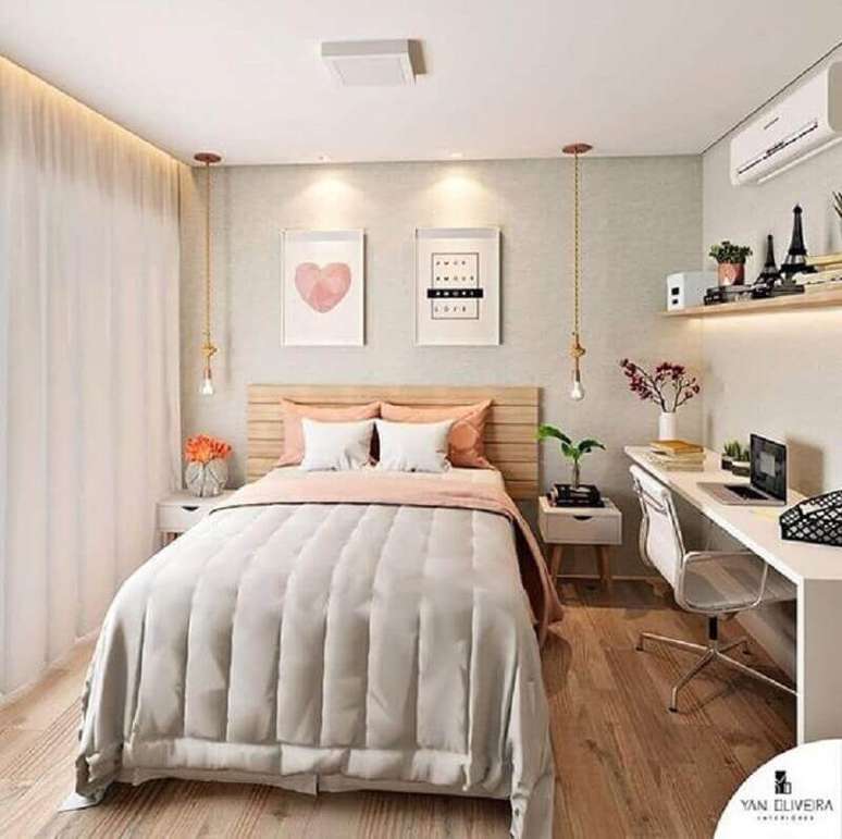 10. Decora&ccedil;&atilde;o de quarto feminino com cabeceira de madeira &ndash; Foto: Yan Oliveira
