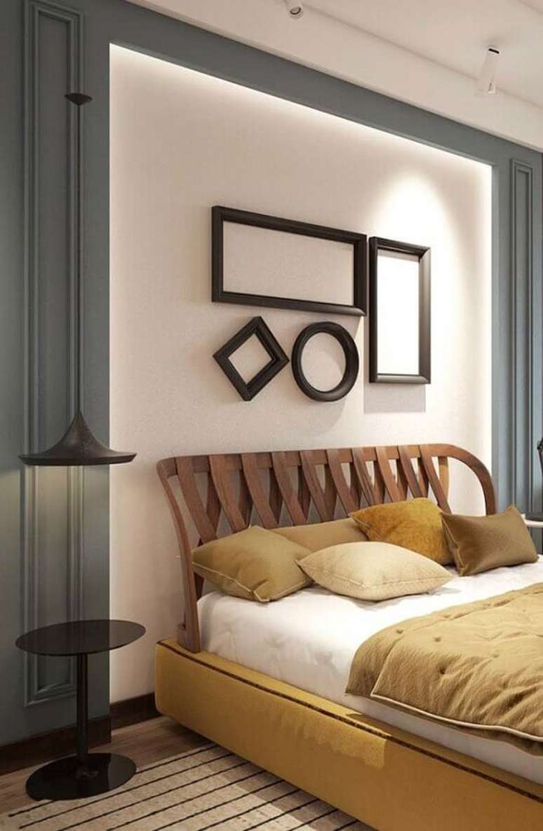 45. Decora&ccedil;&atilde;o de quarto de casal com modelos de cabeceira de cama de madeira com design diferente &ndash; Foto: Home Fashion Trend