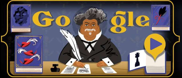 Alexandre Dumas foi homenageado pelo Doodle do Google em 28 de agosto de 2020