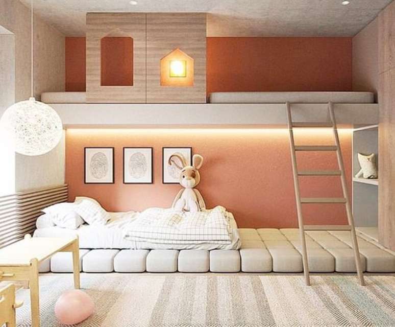 46. Quarto com beliche planejada de casinha &ndash; Via: Pinterest