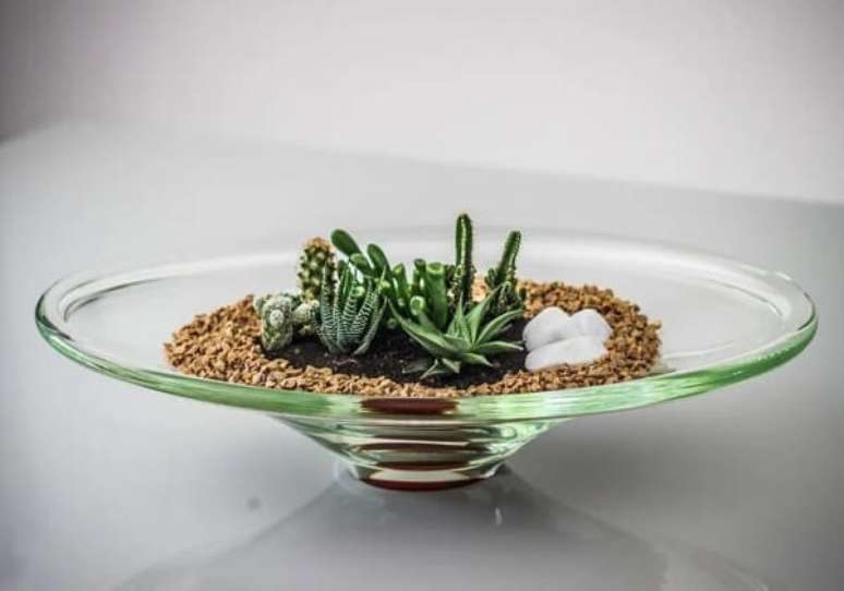 33. Terrário de suculentas feito em vaso de vidro redondo. Fonte: Pinterest