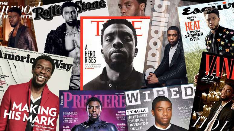 Chadwick Boseman na capa de algumas das principais revistas do planeta: o sucesso transformado em incentivo na batalha contra a discriminação 