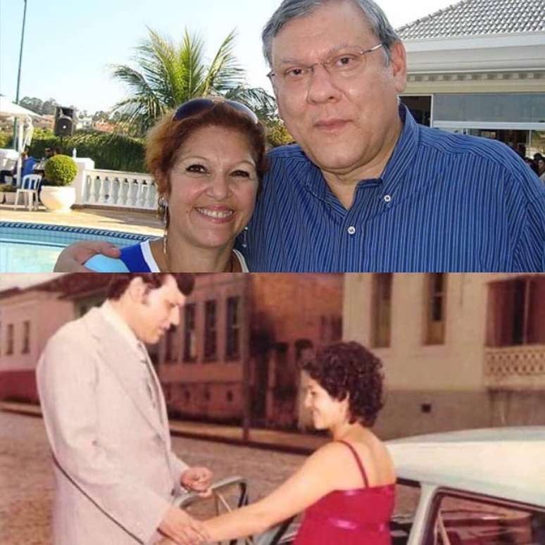  Jornalista Milton Neves com a esposa Lenice Chame Magnoni Neves em dois momentos de suas vidas