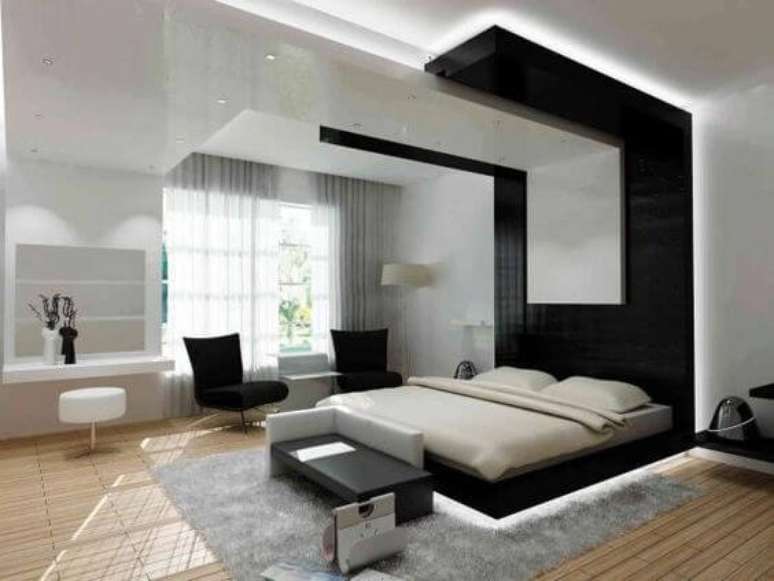 16. Use a cama flutuante com led para uma decora&ccedil;&atilde;o moderna &ndash; Via: Assuntos criativos