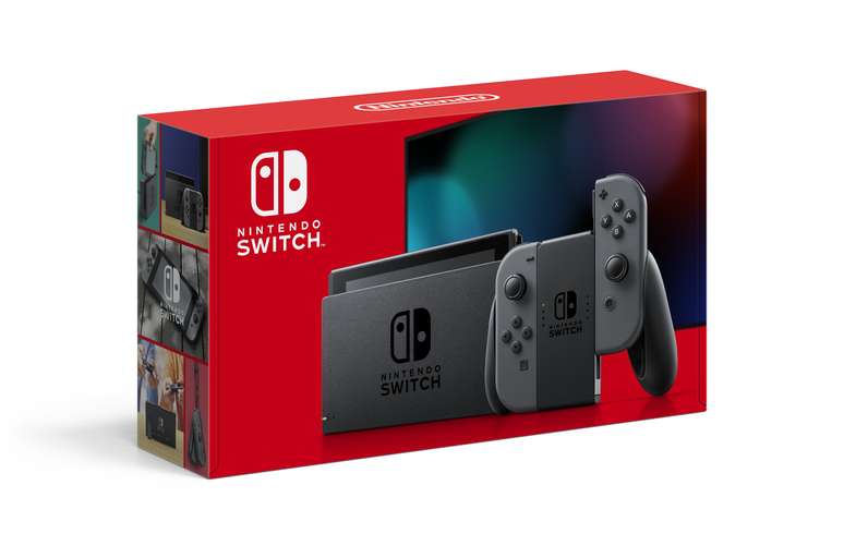 Caixa do Nintendo Switch, com os Joy-Cons na versão cinza