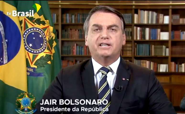 O presidente Jair Bolsonaro durante pronunciamento 