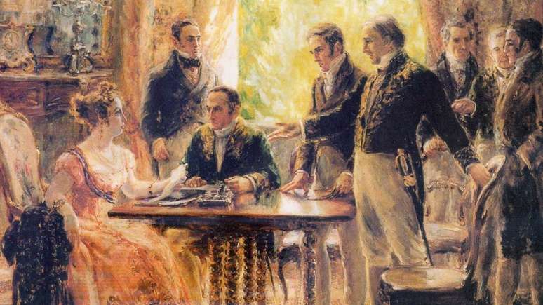 Reuni&atilde;o de Leopoldina com o Conselho de Ministros em 2 de setembro de 1822; escritores t&ecirc;m reivindicado a ela uma imagem menos passiva na hist&oacute;ria nacional | Foto: dom&iacute;nio p&uacute;blico