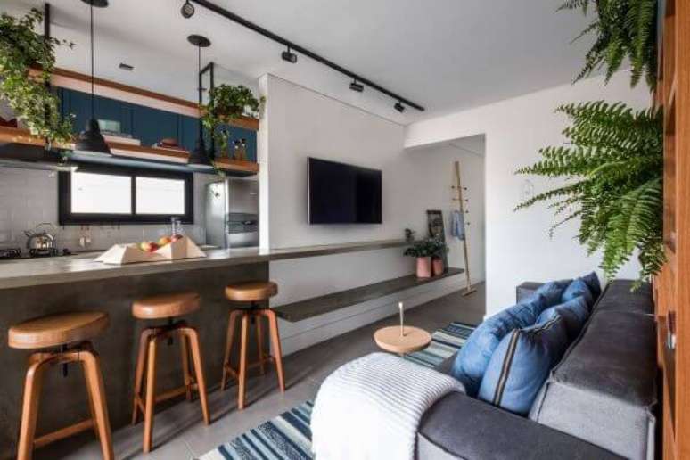 6. Cozinha americana com sala de estar integrada moderna – Via: 141 Arquitetura
