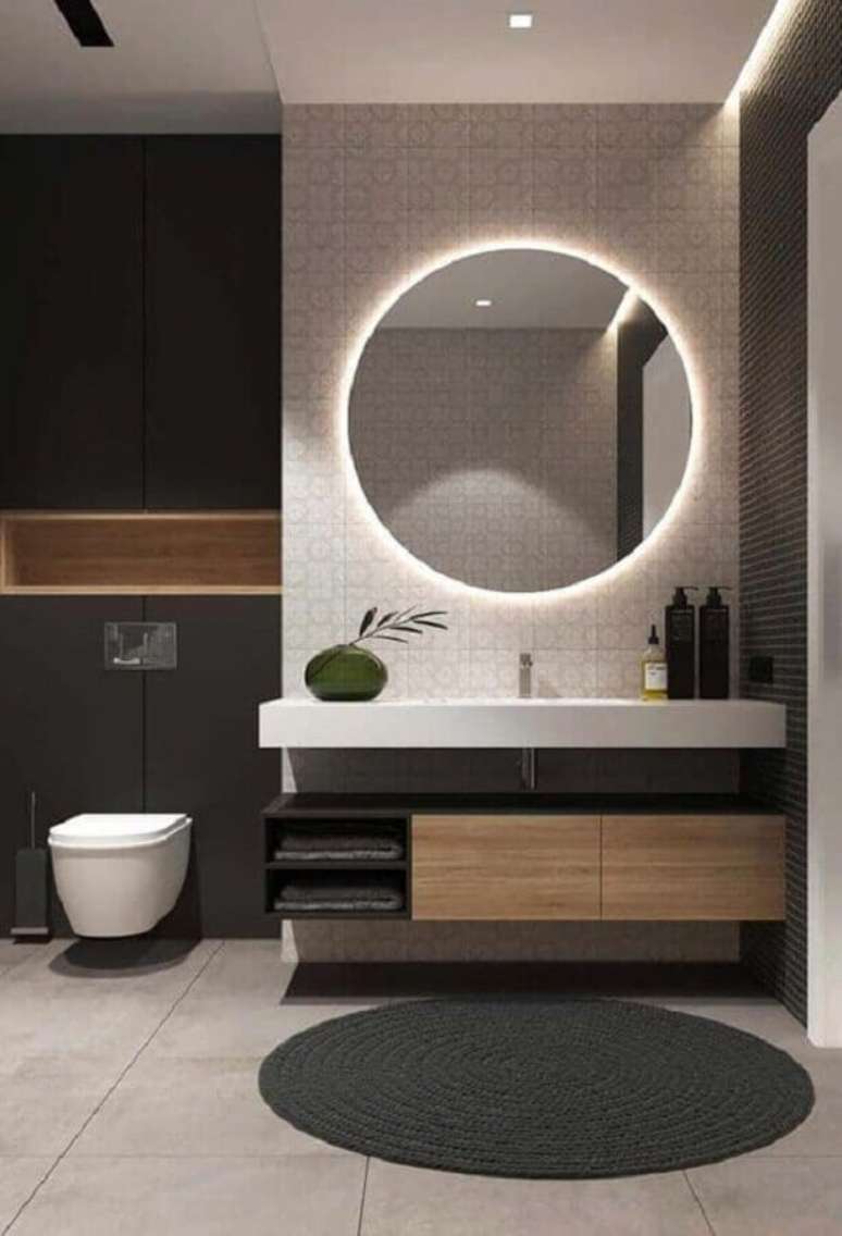 37. Decoração moderna com banheiro redondo para banheiro com iluminação embutida – Foto: Futurist Architecture
