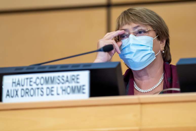 Alta comissária Michelle Bachelet fala durante 45ª sessão do Conselho de Direitos Humanos da ONU, em Genebra
14/09/2020
Martial Trezzini/Pool via REUTERS