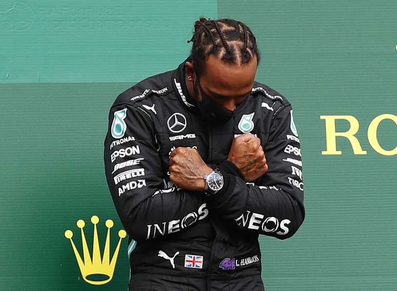 Lewis Hamilton no p&oacute;dio do GP da B&eacute;lgica de F&oacute;rmula 1
30/08/2020
Pool via REUTERS/Francois Lenoir