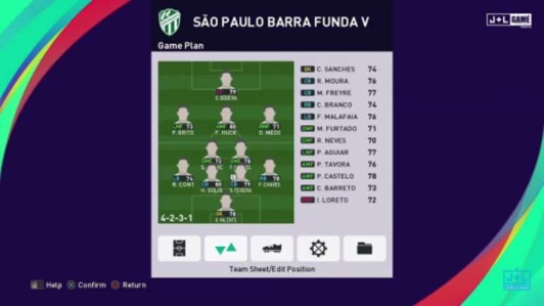 O elenco do Palmeiras no game (Reprodução/Konami)