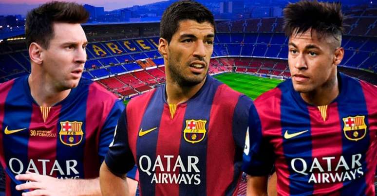 Em 2015, Messi, Suárez e Neymar formaram trio de ataque pelo Barcelona (Reprodução)