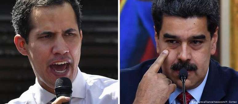 Guaidó e Maduro em fotos de janeiro de 2019, quando o embate entre os dois estava no auge