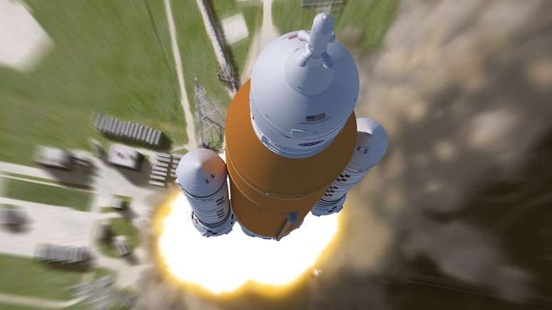 Ilustração: o foguete SLS fará seu voo inaugural no próximo ano