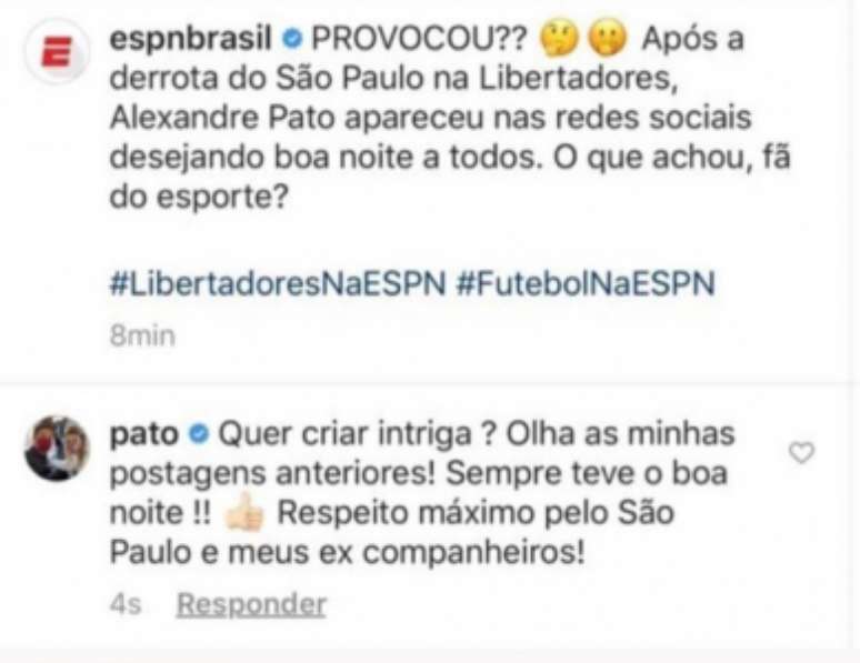 Resposta dada por Alexandre Pato (Imagem: Reprodução de internet)