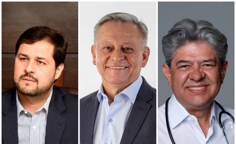 O prefeito de Jundiaí, Luiz Fernando, candidato à reeleição pelo PSDB, o candidato a prefeito pela Rede, Pedro Bigardi, e o candidato do Podemos, Dr. Pacheco