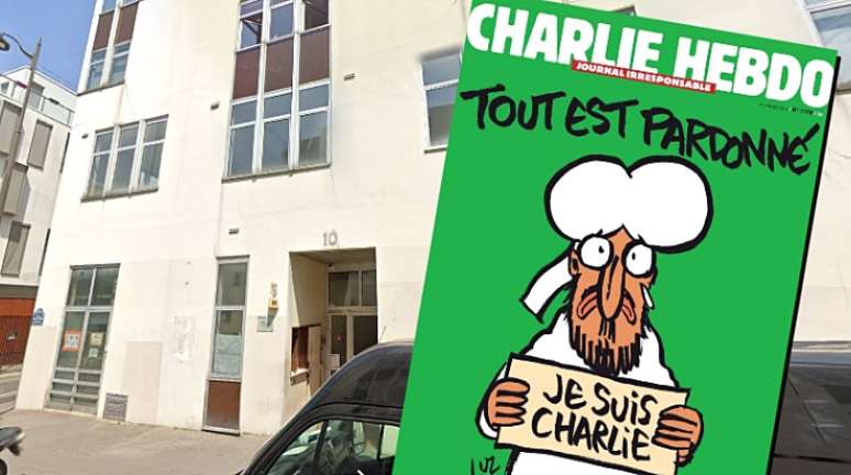 A fachada do prédio onde funcionava a redação do ‘Charlie Hebdo’ e a primeira edição após a tragédia de 2015: “Tudo está perdoado” 