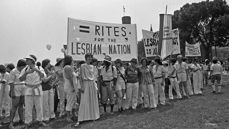 Lésbicas também realizaram manifestações e debates em defesa dos direitos das mulheres nos Estados Unidos. Esta foto é de 1978