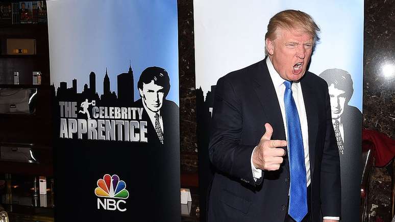 O presidente Trump, fotografado em 2015 no lançamento da série de TV The Celebrity Apprentice, ganhou US$ 427,4 milhões em 2018 com o programa
